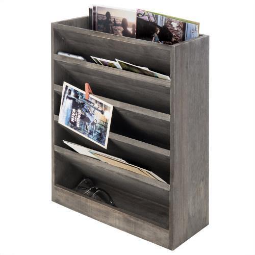 Vintage Gray Wood Wall Mounted Filing Organizer, Magazine Rack - MyGift