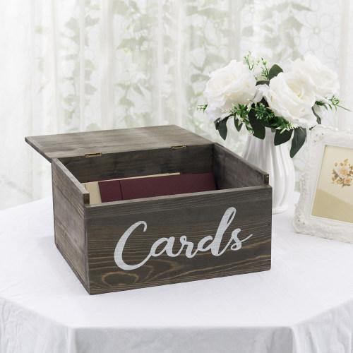 Vintage Gray Wood Wedding Card Box with Lid - MyGift