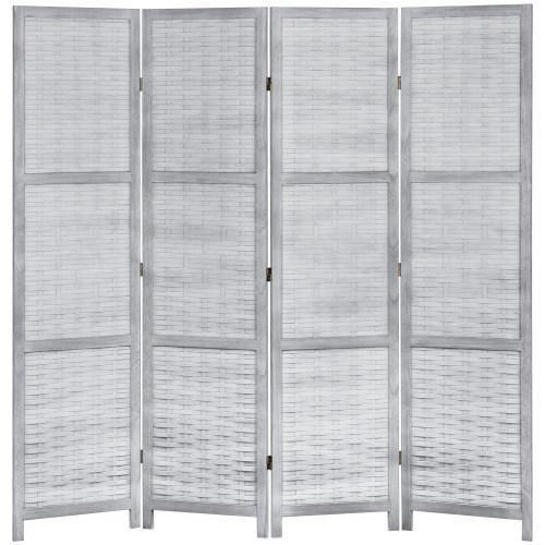 Vintage Gray Wood & Whitewashed Woven Bamboo Room Divider - MyGift