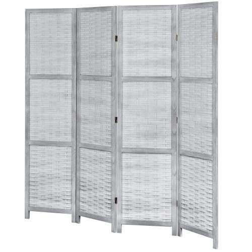 Vintage Gray Wood & Whitewashed Woven Bamboo Room Divider - MyGift