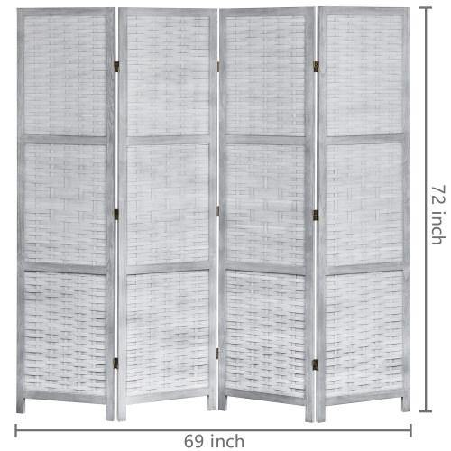 Vintage Gray Wood & Whitewashed Woven Bamboo Room Divider - MyGift