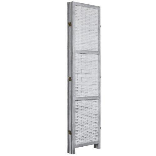 Vintage Gray Wood & Whitewashed Woven Bamboo Room Divider - MyGift
