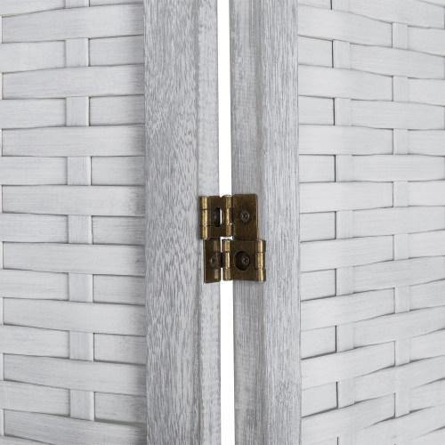 Vintage Gray Wood & Whitewashed Woven Bamboo Room Divider - MyGift