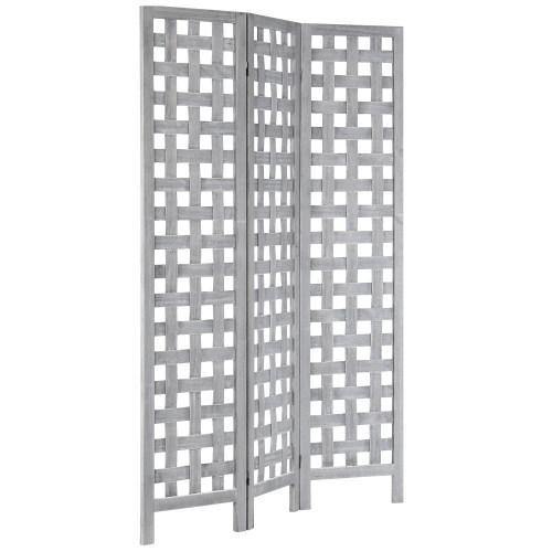 Vintage Gray Woven Grid Wood Room Divider - MyGift