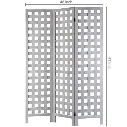 Vintage Gray Woven Grid Wood Room Divider - MyGift