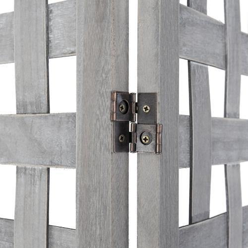 Vintage Gray Woven Grid Wood Room Divider - MyGift