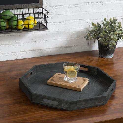 Vintage Grey Wood Octagonal Serving Tray
