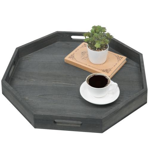 Vintage Grey Wood Octagonal Serving Tray