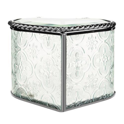 Vintage Heart-Shaped Jewelry Box Etched Glass/Brass Metal - MyGift