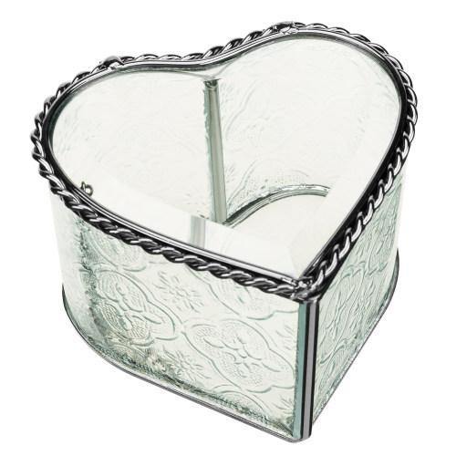 Vintage Heart-Shaped Jewelry Box Etched Glass/Brass Metal - MyGift