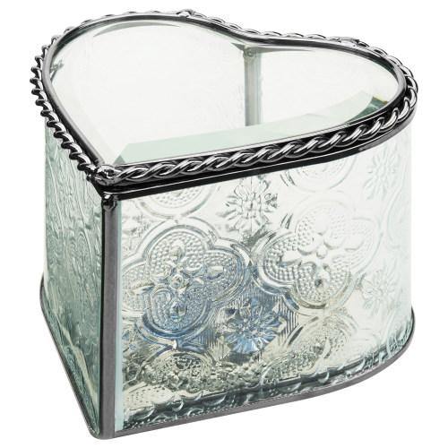 Vintage Heart-Shaped Jewelry Box Etched Glass/Brass Metal - MyGift