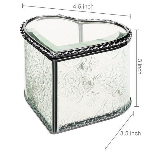 Vintage Heart-Shaped Jewelry Box Etched Glass/Brass Metal - MyGift