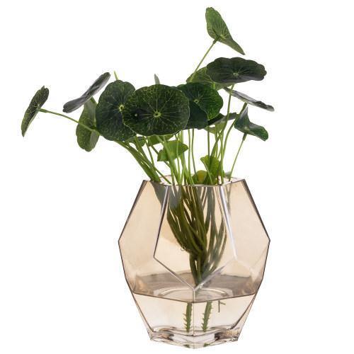 Vintage Hexagon-Shaped Caramel Glass Flower Vase - MyGift