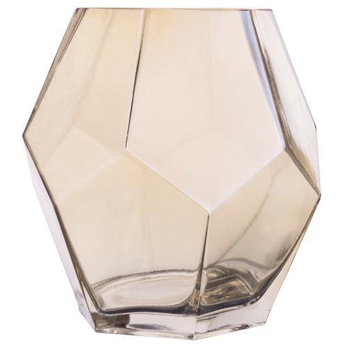 Vintage Hexagon-Shaped Caramel Glass Flower Vase - MyGift