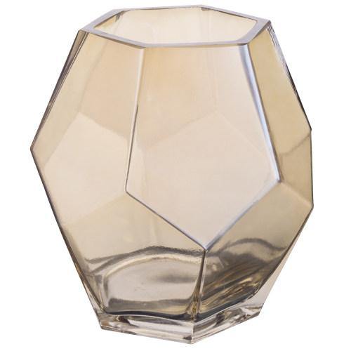 Vintage Hexagon-Shaped Caramel Glass Flower Vase - MyGift