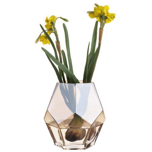 Vintage Hexagon-Shaped Caramel Glass Flower Vase - MyGift