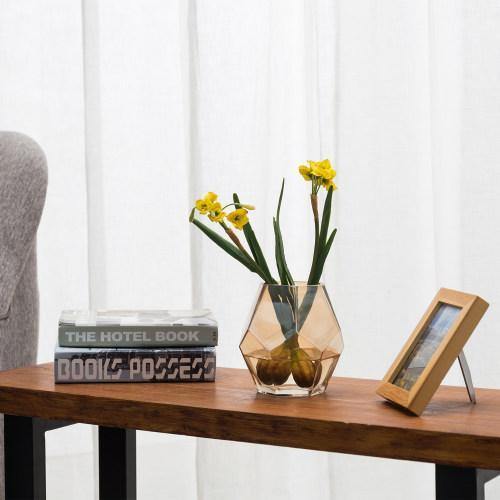 Vintage Hexagon-Shaped Caramel Glass Flower Vase - MyGift