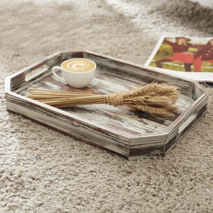 Vintage Inspired Torched Wood Serving Tray with Angled Edges - MyGift