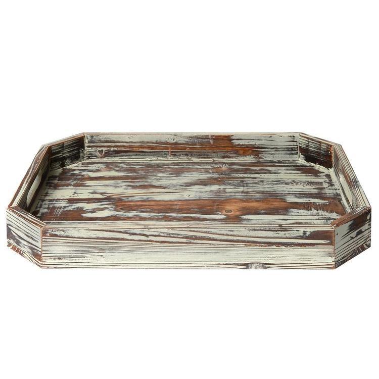 Vintage Inspired Torched Wood Serving Tray with Angled Edges - MyGift