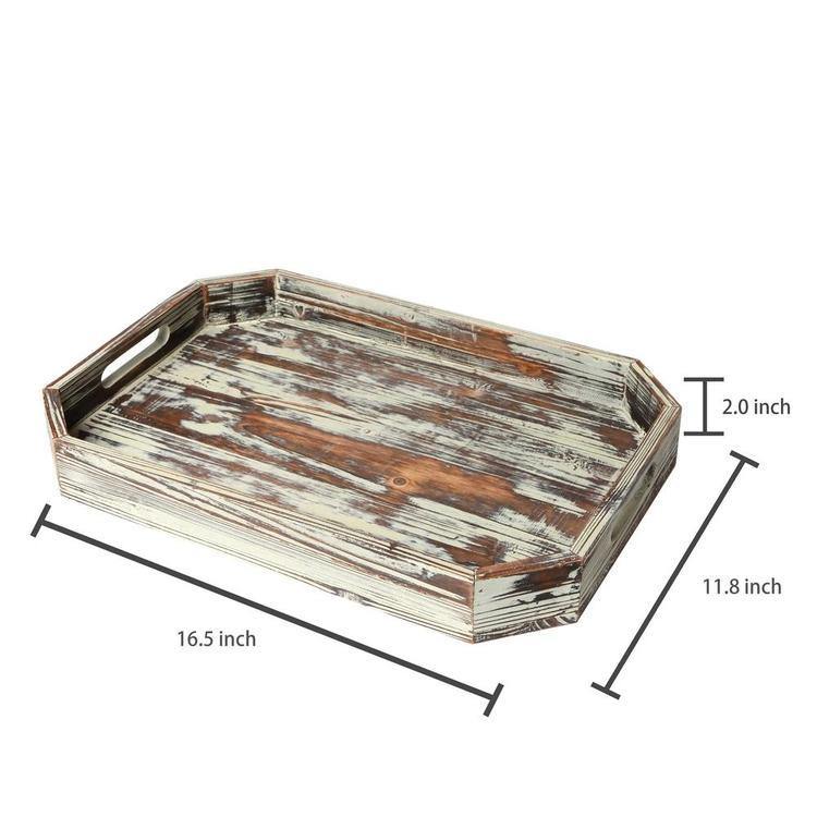 Vintage Inspired Torched Wood Serving Tray with Angled Edges - MyGift