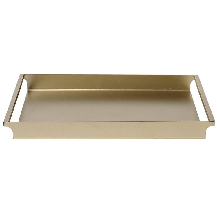 Vintage Metal Brass-Tone Decorative Serving Tray with Sleek Rounded Cutout Handles - MyGift Enterprise LLC