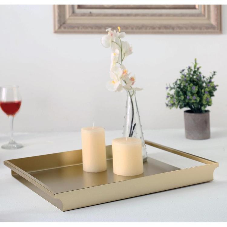 Vintage Metal Brass-Tone Decorative Serving Tray with Sleek Rounded Cutout Handles - MyGift Enterprise LLC