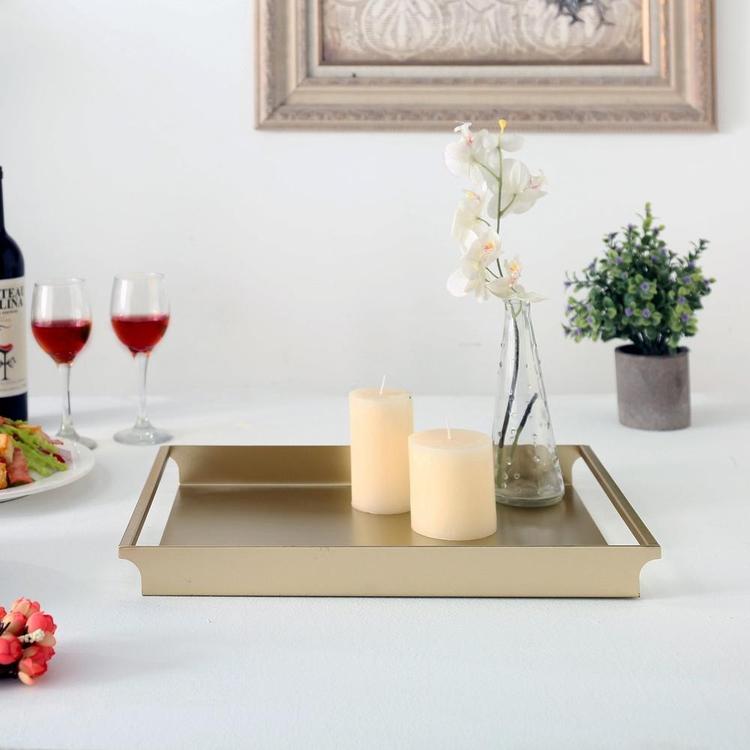 Vintage Metal Brass-Tone Decorative Serving Tray with Sleek Rounded Cutout Handles - MyGift Enterprise LLC