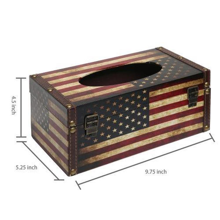 Vintage Patriotic American Flag Design Hinged Refillable Tissue Box Holder Cover