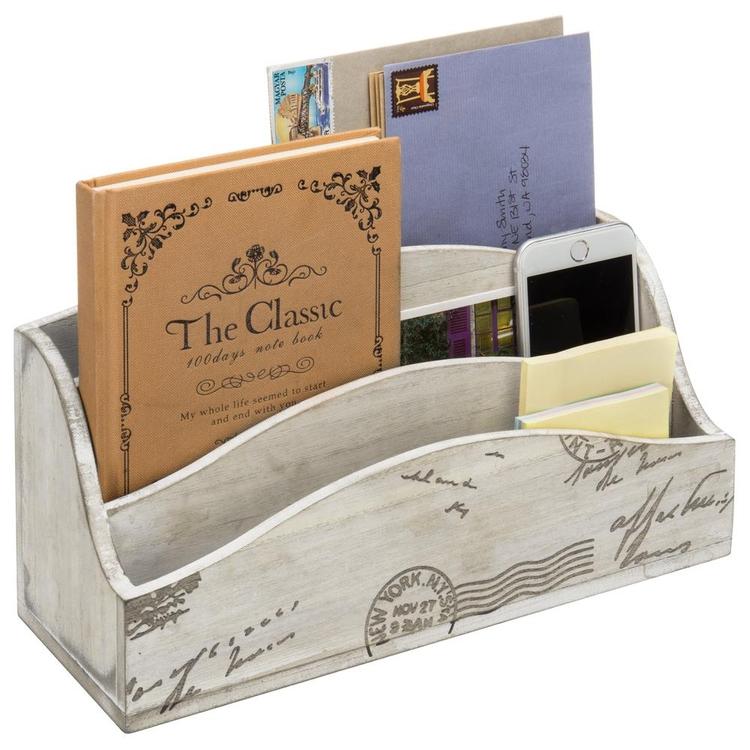 Vintage Style Postcard Design Wood Mail Sorter Box, Beige - MyGift Enterprise LLC