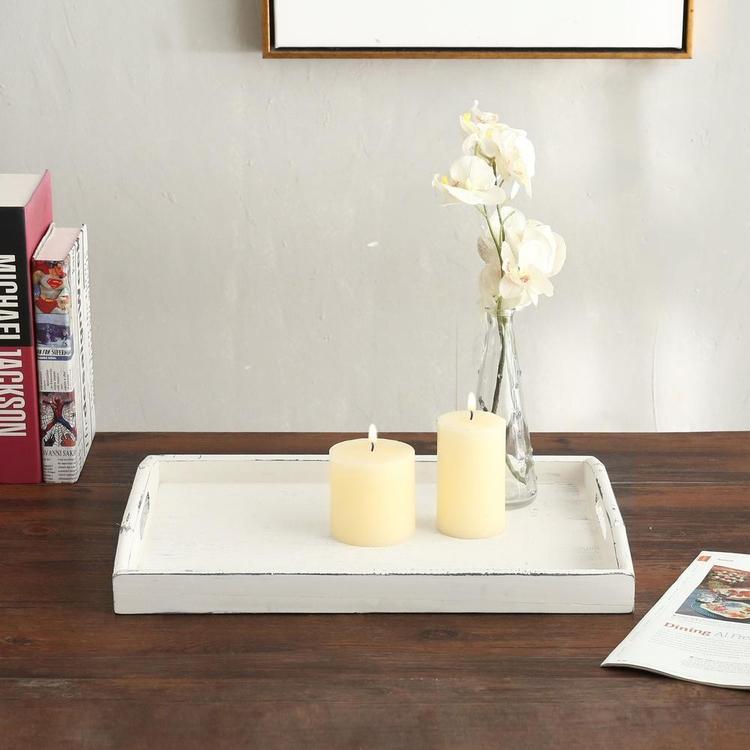 Vintage Rustic White Wood Nesting Serving Trays with Oval Cutout Handles, Set of 3 - MyGift Enterprise LLC