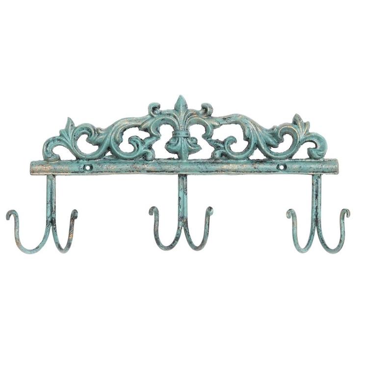 6 Hook Vintage Wall Mounted Turquoise Metal Entryway Storage Hooks - MyGift Enterprise LLC