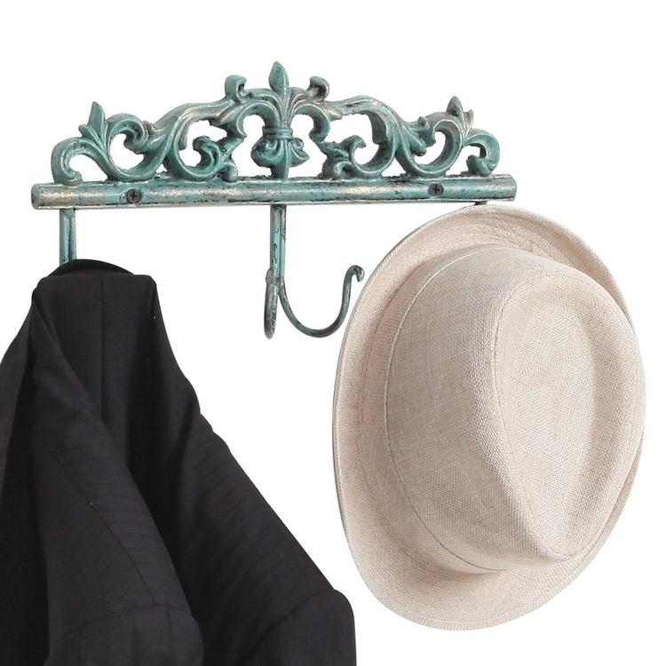6 Hook Vintage Wall Mounted Turquoise Metal Entryway Storage Hooks - MyGift Enterprise LLC