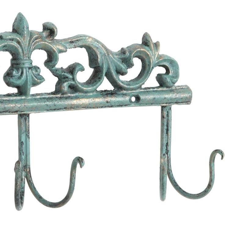 6 Hook Vintage Wall Mounted Turquoise Metal Entryway Storage Hooks - MyGift Enterprise LLC