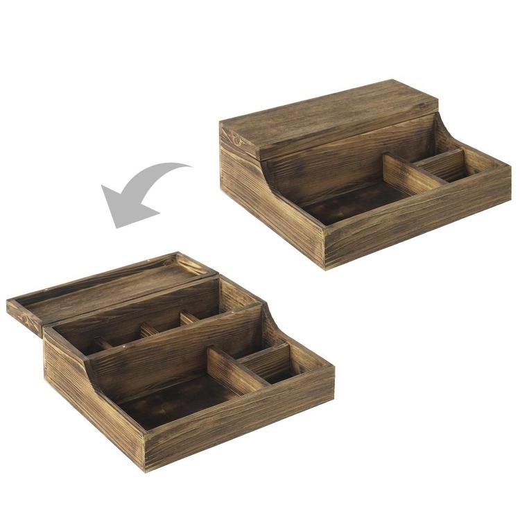 Rustic Brown Burnt Wood Tabletop Watch Case & Dresser Valet Tray - MyGift Enterprise LLC