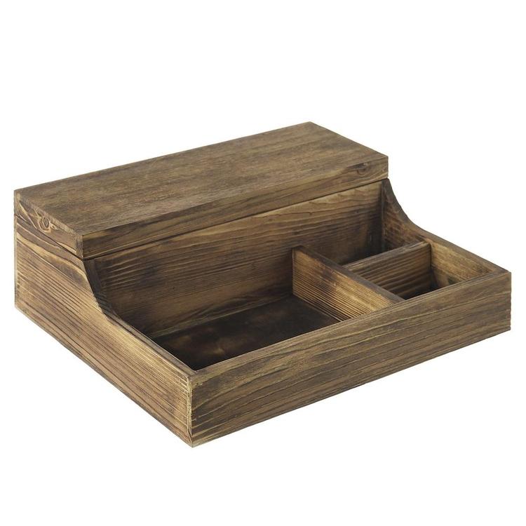 Rustic Brown Burnt Wood Tabletop Watch Case & Dresser Valet Tray - MyGift Enterprise LLC