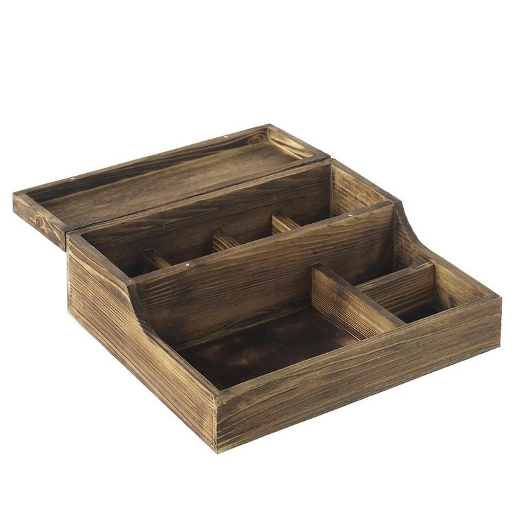 Rustic Brown Burnt Wood Tabletop Watch Case & Dresser Valet Tray - MyGift Enterprise LLC