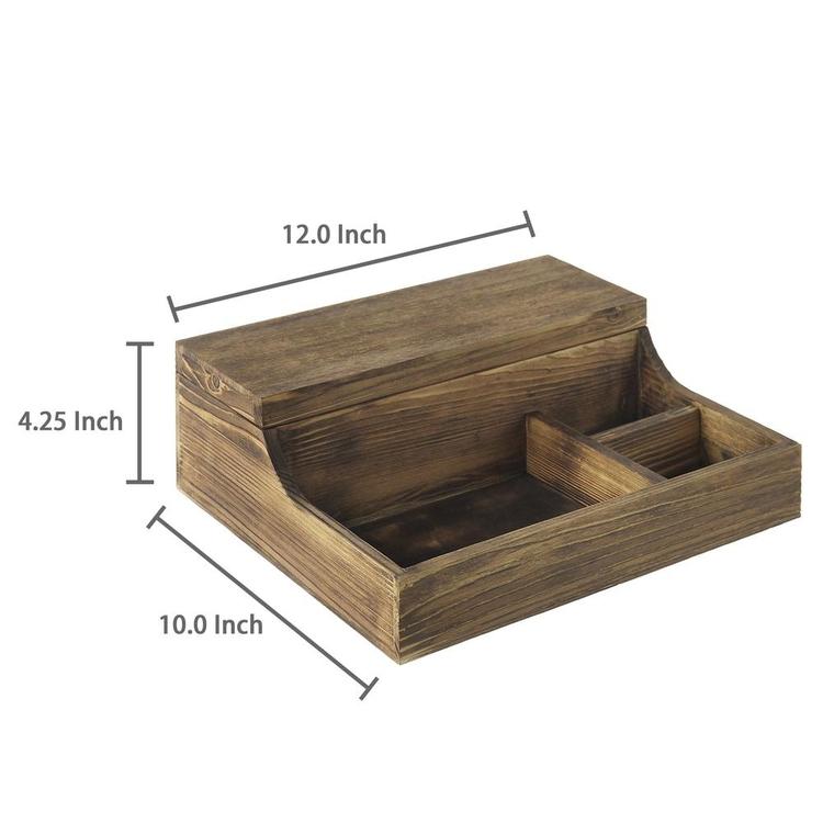 Rustic Brown Burnt Wood Tabletop Watch Case & Dresser Valet Tray - MyGift Enterprise LLC