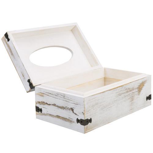 Vintage Tissue Box Holder, Whitewashed Wood - MyGift