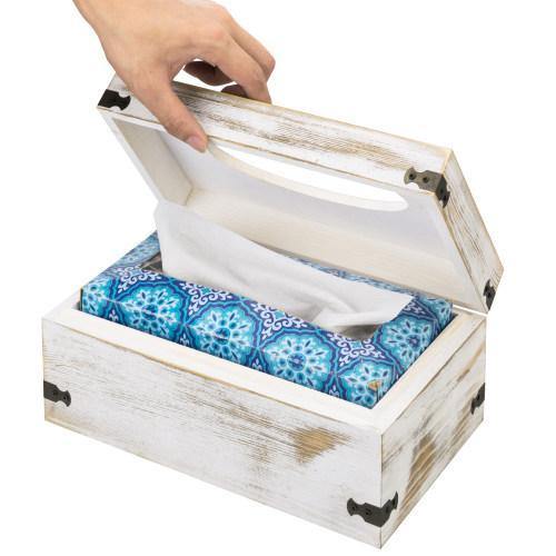 Vintage Tissue Box Holder, Whitewashed Wood - MyGift