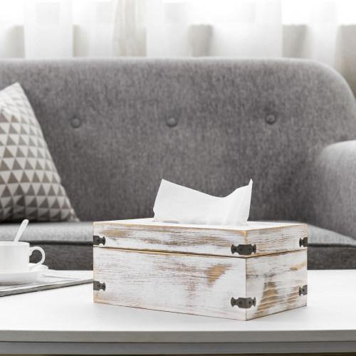 Vintage Tissue Box Holder, Whitewashed Wood - MyGift