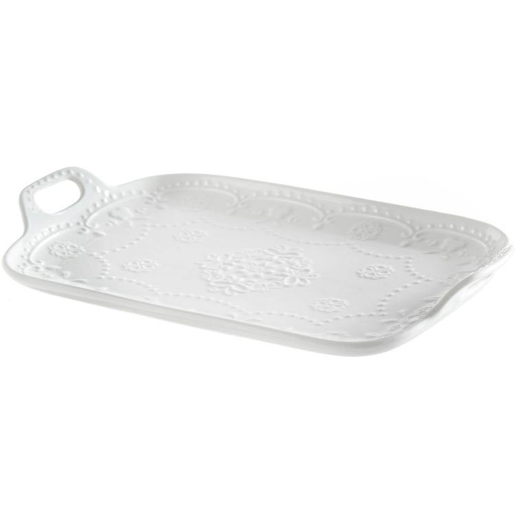 Vintage White Fleur-de-Lis Ceramic Cheese & Snack Platter - MyGift