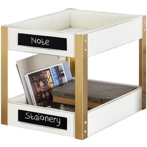 Vintage White Wood & Brass-Tone Metal Document Organizer - MyGift
