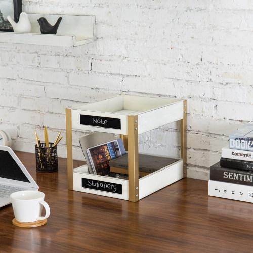 Vintage White Wood & Brass-Tone Metal Document Organizer - MyGift