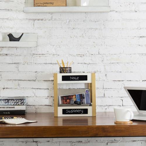 Vintage White Wood & Brass-Tone Metal Document Organizer - MyGift
