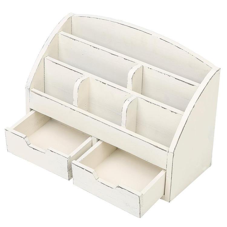 Vintage White Wood Desk Organizer with 2 Drawers - MyGift