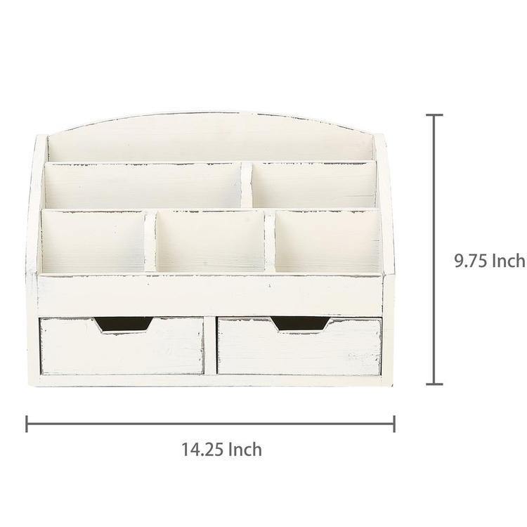Vintage White Wood Desk Organizer with 2 Drawers - MyGift