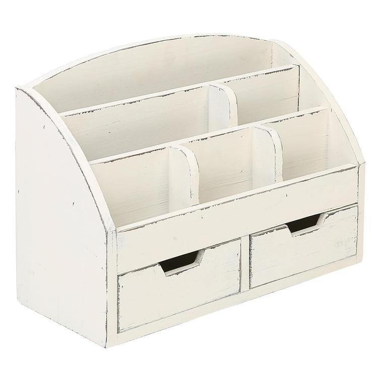 Vintage White Wood Desk Organizer with 2 Drawers - MyGift