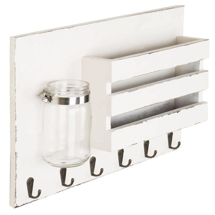 Vintage White Wood Mail Holder Organizer & Mason Jar - MyGift