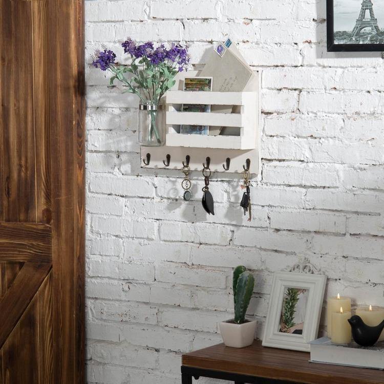 Vintage White Wood Mail Holder Organizer & Mason Jar - MyGift