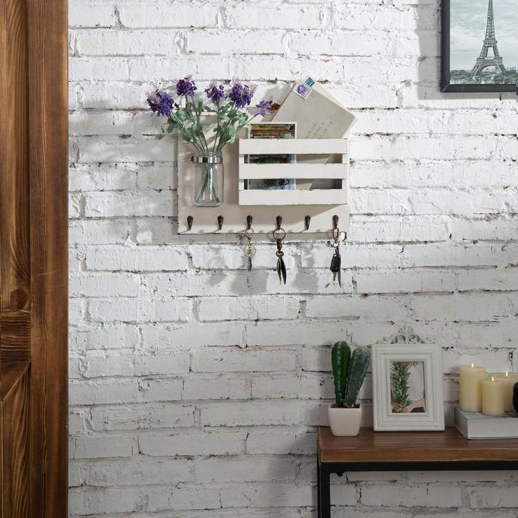 Vintage White Wood Mail Holder Organizer & Mason Jar - MyGift
